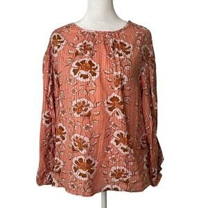 J. Crew pink & orange floral long sleeve top size S